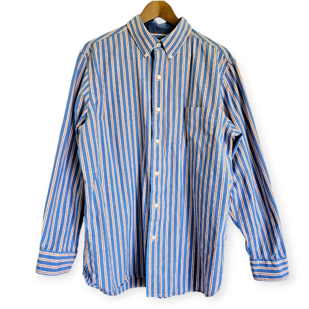 Men's Chaps Vertical Stripe Long Sleeve Striped Oxford Button Down Shirt Size L